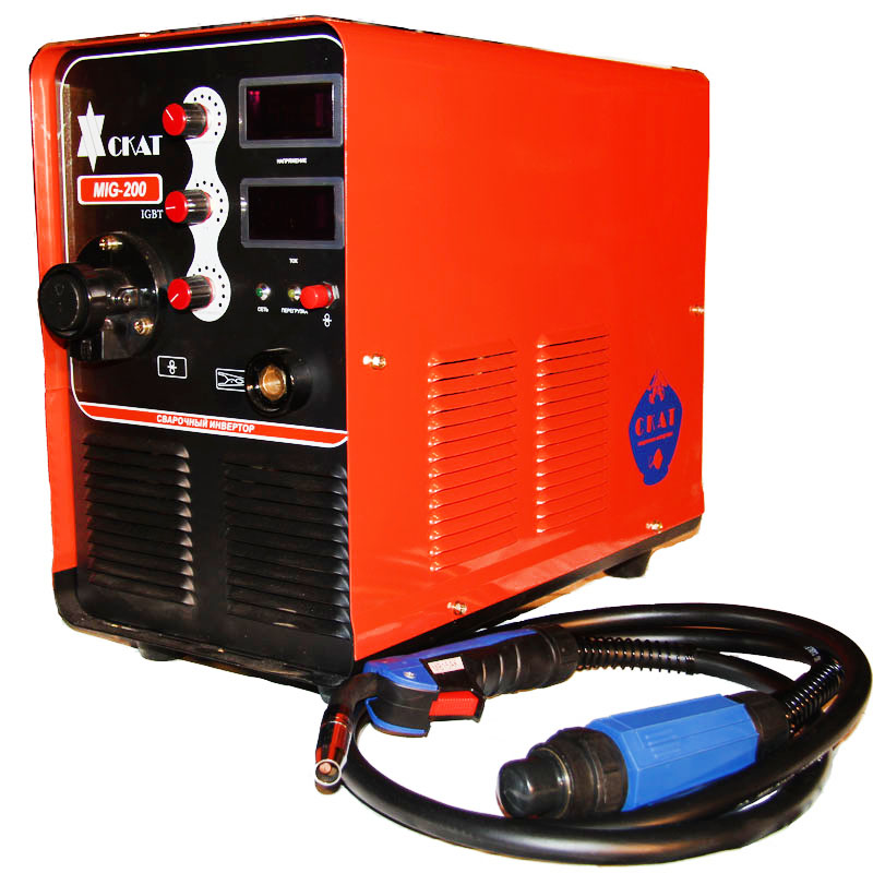 Сварочный инвертор полуавтомат MIG-200 IGBT СКАТ (50-200А/220V) с гор.; 25кг
